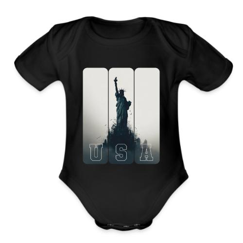 USA: Liberty Rising Over Manhattan - Organic Short Sleeve Baby Bodysuit