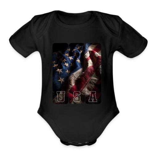 USA: Worn Stars and Stripes - Organic Short Sleeve Baby Bodysuit