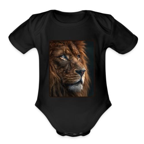 Lion Portrait Majestic Wildlife Design - Organic Short Sleeve Baby Bodysuit