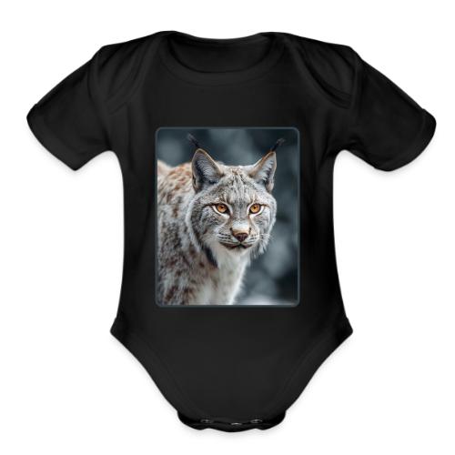 Lynx Portrait Piercing Eyes Design - Organic Short Sleeve Baby Bodysuit