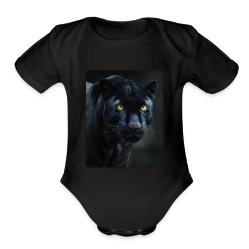 Black Panther Glowing Eyes Design - Organic Short Sleeve Baby Bodysuit