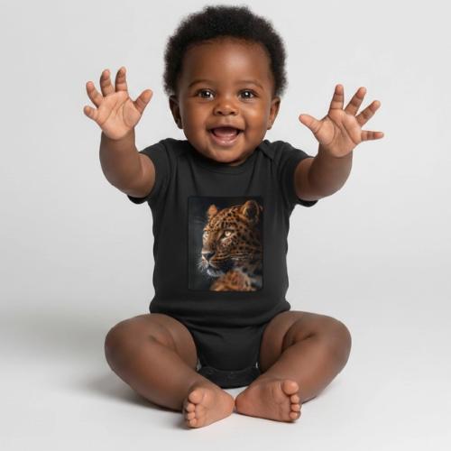 Amur Leopard Face Wildlife Design - Organic Short Sleeve Baby Bodysuit