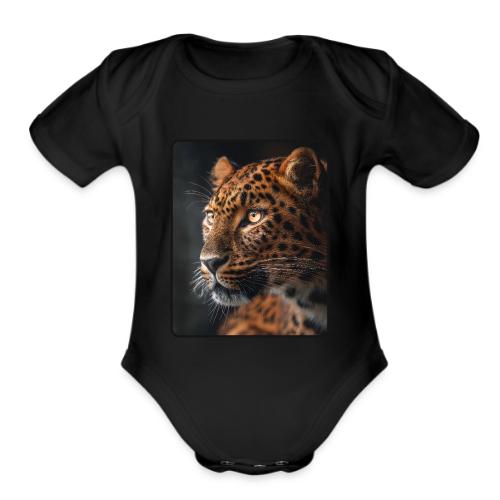 Amur Leopard Face Wildlife Design - Organic Short Sleeve Baby Bodysuit