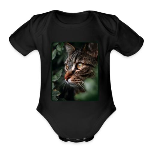 Tabby Cat Jungle Eyes Design - Organic Short Sleeve Baby Bodysuit