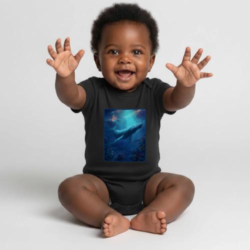 Humpback Whale Ocean Reef Design - Organic Short Sleeve Baby Bodysuit