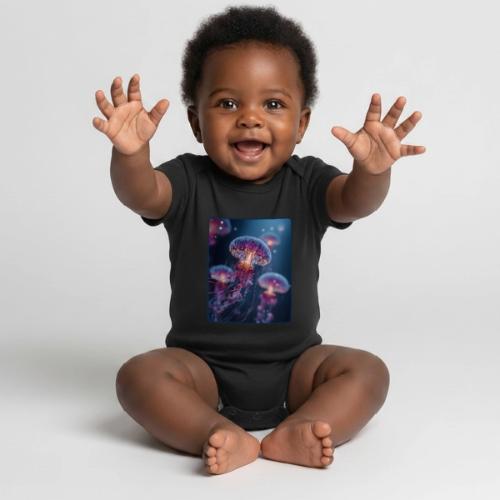 Glowing Jellyfish Deep Sea Design - Organic Short Sleeve Baby Bodysuit