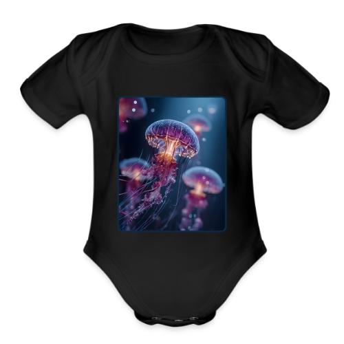 Glowing Jellyfish Deep Sea Design - Organic Short Sleeve Baby Bodysuit