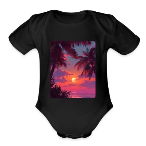 Tropical Sunset Palm Silhouette Design - Organic Short Sleeve Baby Bodysuit