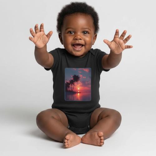 Tropical Sunset Ocean Reflection Design - Organic Short Sleeve Baby Bodysuit