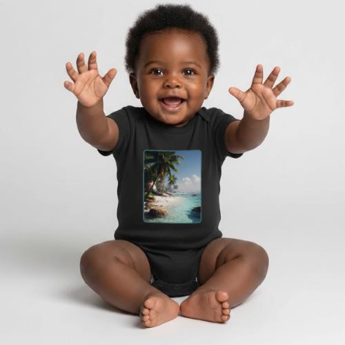 Tropical Beach Paradise Palm Design - Organic Short Sleeve Baby Bodysuit