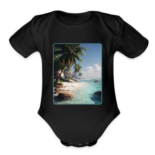 Tropical Beach Paradise Palm Design - Organic Short Sleeve Baby Bodysuit