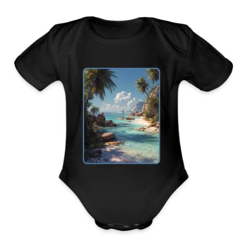 Tropical Island Paradise Ocean Design - Organic Short Sleeve Baby Bodysuit