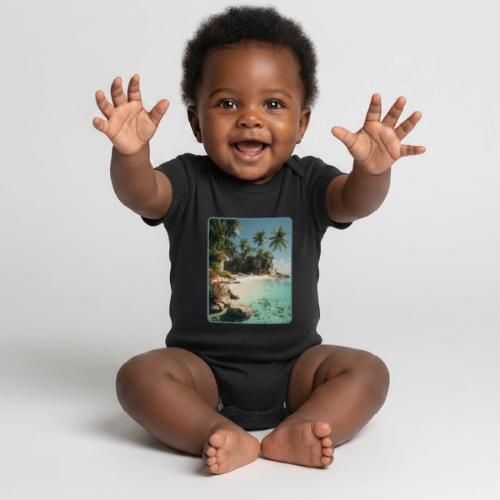 Serene Tropical Beach Floral Design - Organic Short Sleeve Baby Bodysuit