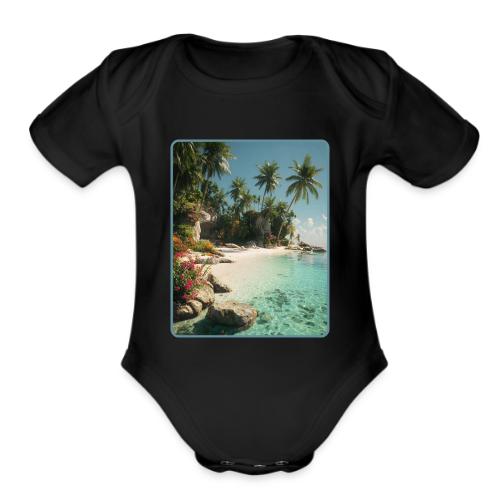 Serene Tropical Beach Floral Design - Organic Short Sleeve Baby Bodysuit