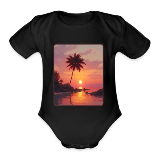 Tropical Beach Sunset Palm Design - Organic Short Sleeve Baby Bodysuit
