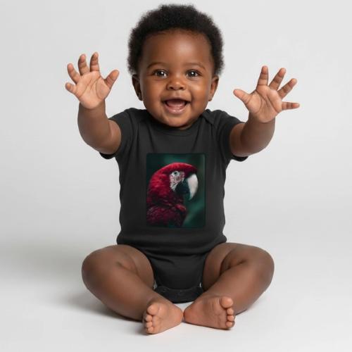 Red Green Macaw Bird Portrait Design - Organic Short Sleeve Baby Bodysuit