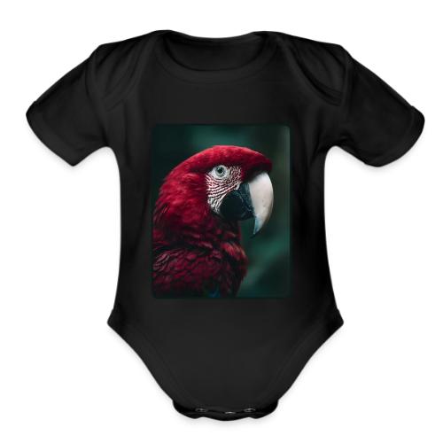 Red Green Macaw Bird Portrait Design - Organic Short Sleeve Baby Bodysuit