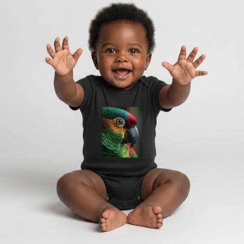 Colorful Parrot Close-Up Design - Organic Short Sleeve Baby Bodysuit
