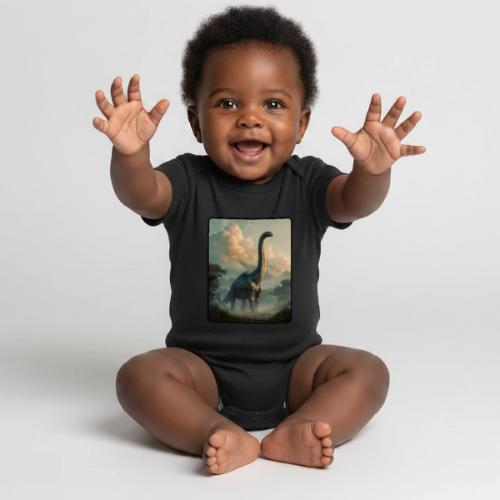 Brachiosaurus Prehistoric Scene Design - Organic Short Sleeve Baby Bodysuit