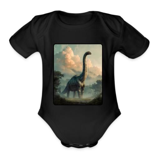 Brachiosaurus Prehistoric Scene Design - Organic Short Sleeve Baby Bodysuit