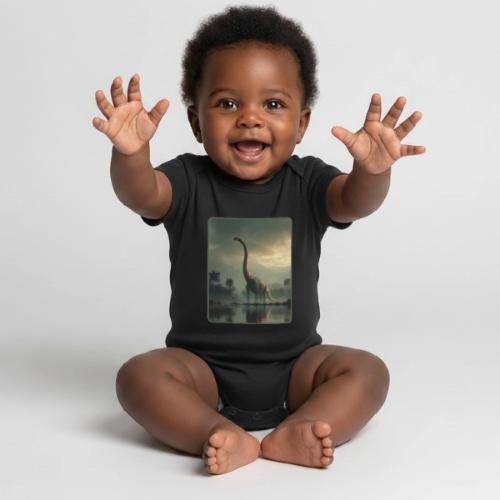 Brachiosaurus Misty Lake Design - Organic Short Sleeve Baby Bodysuit