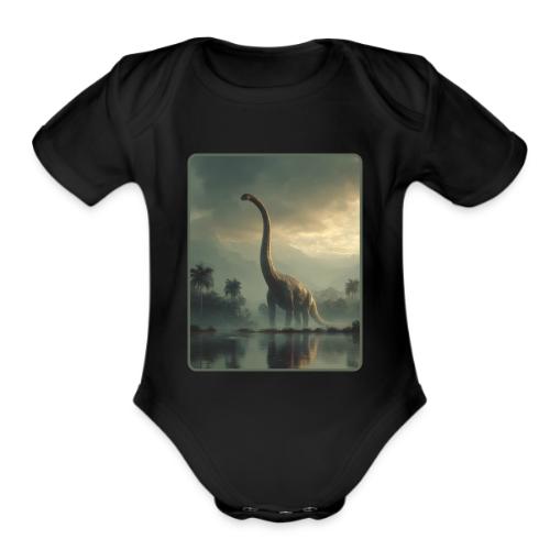Brachiosaurus Misty Lake Design - Organic Short Sleeve Baby Bodysuit