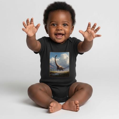 Brachiosaurus Valley Landscape Design - Organic Short Sleeve Baby Bodysuit