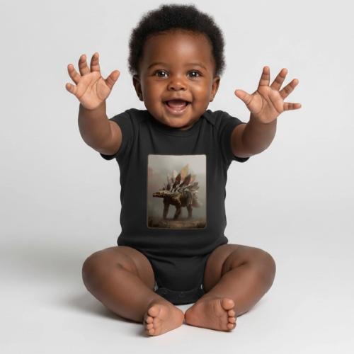 Stegosaurus Misty Forest Design - Organic Short Sleeve Baby Bodysuit