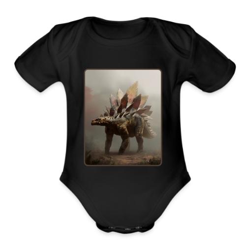 Stegosaurus Misty Forest Design - Organic Short Sleeve Baby Bodysuit