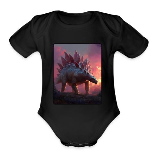 Stegosaurus Sunset Forest Design - Organic Short Sleeve Baby Bodysuit