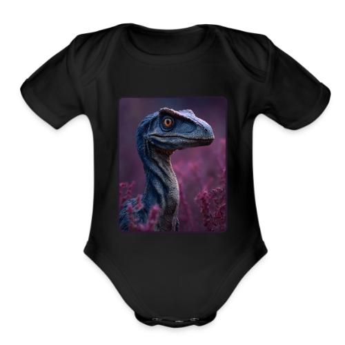 Blue Velociraptor Portrait Design - Organic Short Sleeve Baby Bodysuit