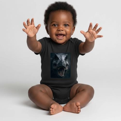 T Rex Cinematic Close-Up Design - Organic Short Sleeve Baby Bodysuit