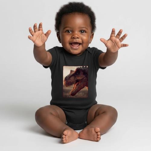 T Rex Roaring Close-Up Design - Organic Short Sleeve Baby Bodysuit