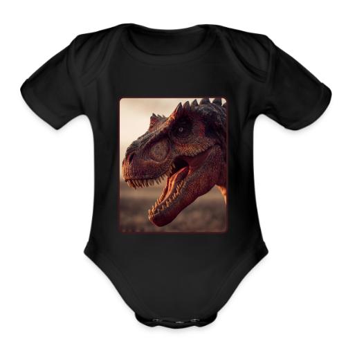 T Rex Roaring Close-Up Design - Organic Short Sleeve Baby Bodysuit