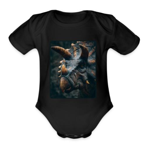 Triceratops Detailed Portrait Design - Organic Short Sleeve Baby Bodysuit