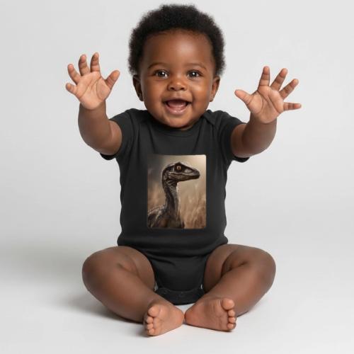Velociraptor Feathered Portrait Design - Organic Short Sleeve Baby Bodysuit