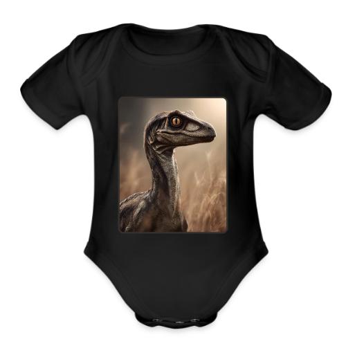 Velociraptor Feathered Portrait Design - Organic Short Sleeve Baby Bodysuit