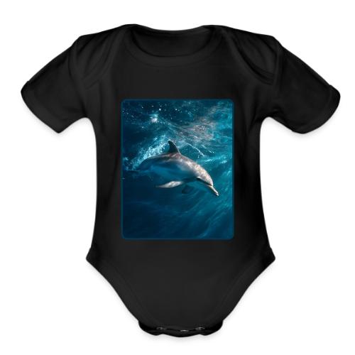 Dolphin Sunlit Ocean Serenity Design - Organic Short Sleeve Baby Bodysuit