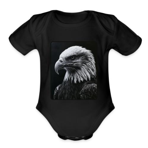 Black White Bald Eagle Design - Organic Short Sleeve Baby Bodysuit