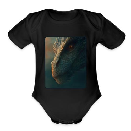 Golden Eye Dragon Close-Up Design - Organic Short Sleeve Baby Bodysuit