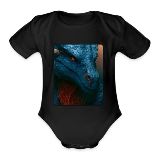 Turquoise Dragon Fire Eye Design - Organic Short Sleeve Baby Bodysuit
