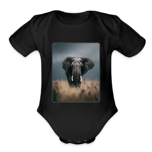 Majestic African Elephant Portrait Design - Organic Short Sleeve Baby Bodysuit