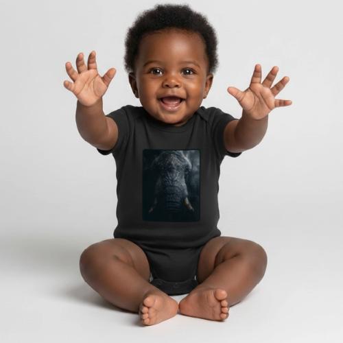 Shadow Elephant Intense Eyes Design - Organic Short Sleeve Baby Bodysuit