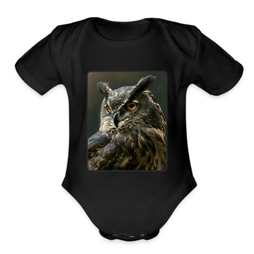 Eurasian Eagle Owl Portrait Design - Organic Short Sleeve Baby Bodysuit