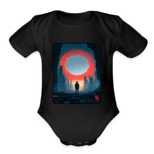 Cosmic Portal Future City Design - Organic Short Sleeve Baby Bodysuit