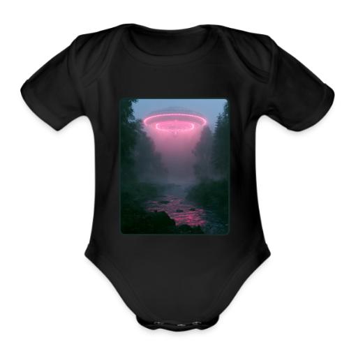 Neon UFO Forest River Design - Organic Short Sleeve Baby Bodysuit