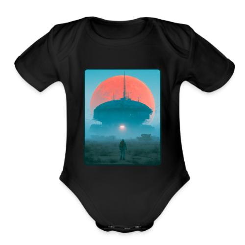 Astronaut Alien Outpost Design - Organic Short Sleeve Baby Bodysuit