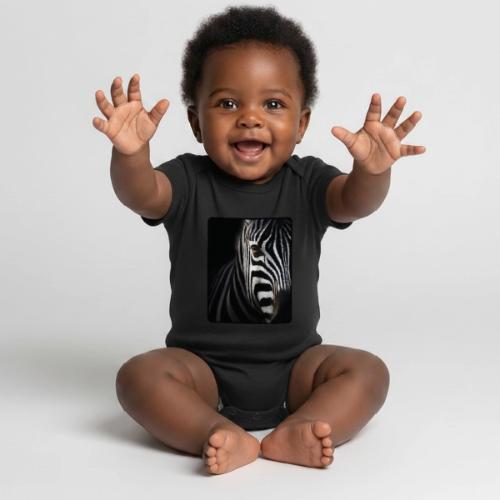 Zebra High Contrast Portrait Design - Organic Short Sleeve Baby Bodysuit