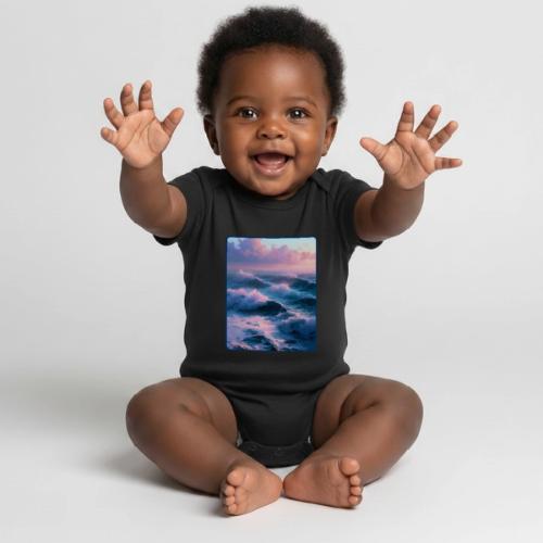Dreamy Pastel Ocean Sunset Art - Organic Short Sleeve Baby Bodysuit