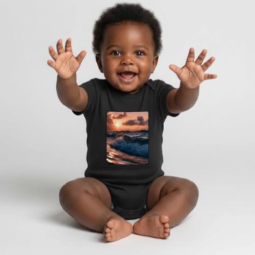 Golden Sunset Ocean Wave - Organic Short Sleeve Baby Bodysuit